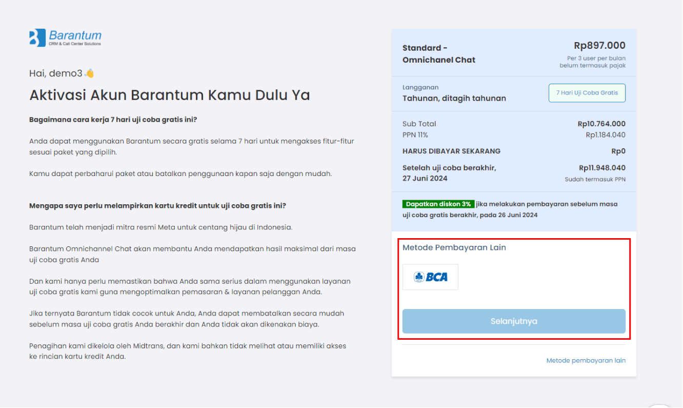 3a - aktivasi akun - metode pembayaran