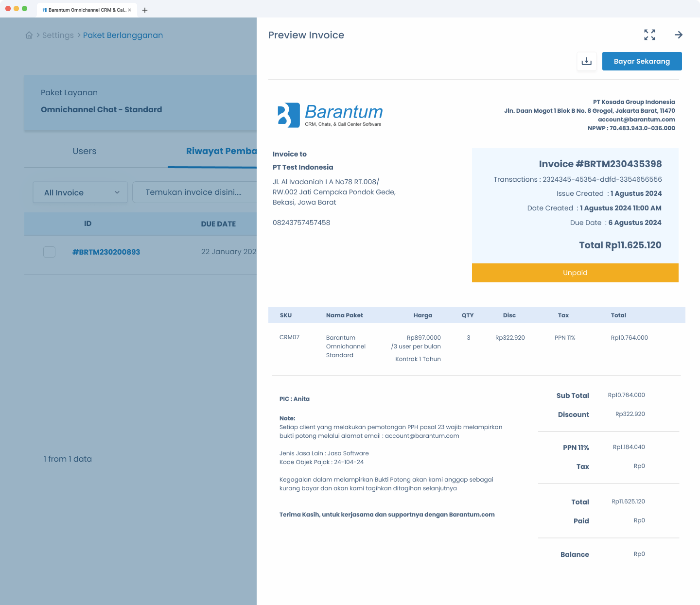 langganan mandiri - invoice