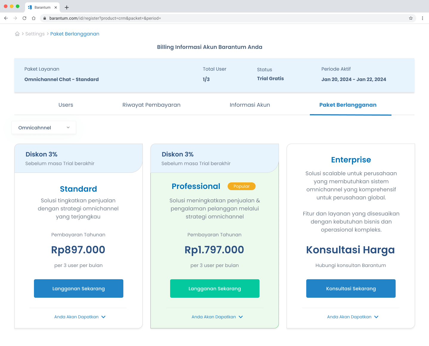 langganan mandiri - pilih paket